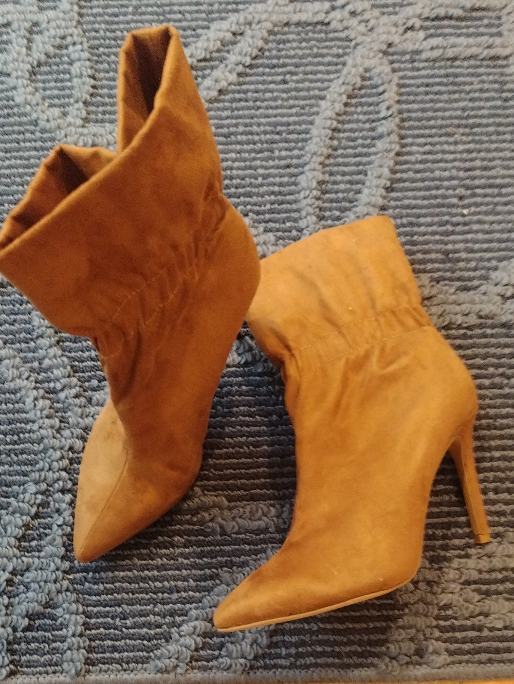 Express Pull On Pointed-Toe Ankle Boots in Camel Suede